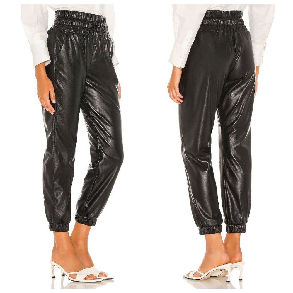 Joie Wadley Pant Faux Leather Joggers Elastic Waist Caviar Black Size L
